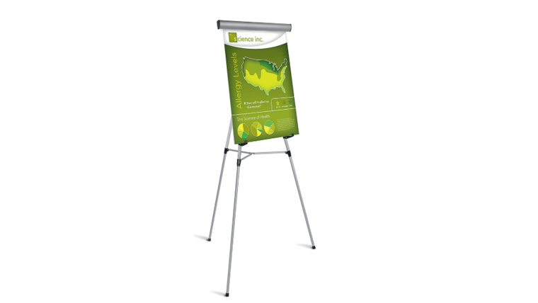 Presentation Easel, 35-1/2″-65″H, Silver With Chart Holder | Rental Presentation Easel, 35-1/2″-65″H, Silver With Chart Holder | Rental