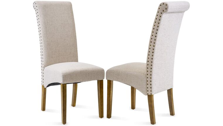 Parson Chair – Beige – Fabric Padded Side Chair w/Solid Wood Legs, Nailed Trim | Rental