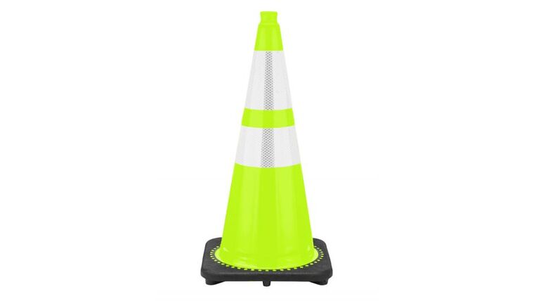 28″ Traffic Cone Black Base, 7 lbs w/ 6″ & 4″ 3M Reflective Collar – Lime Green | Rental