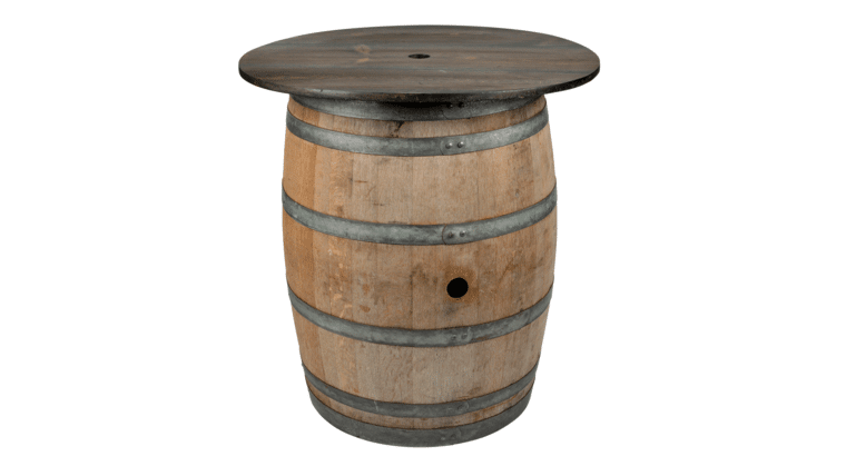 24” Round Rustic Wine Barrel With Dark Wood Top | Rental 24” Round Rustic Wine Barrel With Dark Wood Top | Rental
