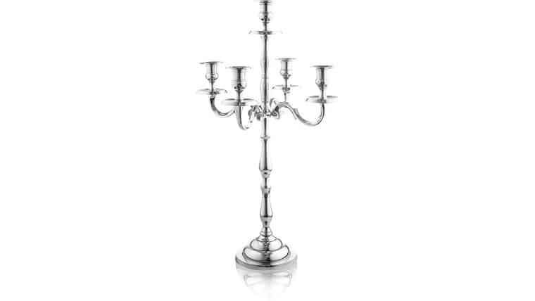24 Inch Silver 5 Candle Candelabra – Classic Elegant Design – Wedding, Dinner Party And Formal Event Centerpiece – Nickel Plated Aluminum, Mirrored Finish | Rental 24 Inch Silver 5 Candle Candelabra – Classic Elegant Design – Wedding, Dinner Party And Formal Event Centerpiece – Nickel Plated Aluminum, Mirrored Finish | Rental