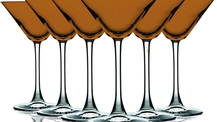 Martini Glass –  Orange Top Accent 10 oz Martini/Cocktail Wine Glasses – Set of 6 by TableTop King – Additional Vibrant Colors Available | Rental