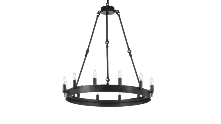 26″H x 27″H Wrought Iron Vintage Barn Metal Camino One Tier Chandelier | Rental 26″H x 27″H Wrought Iron Vintage Barn Metal Camino One Tier Chandelier | Rental