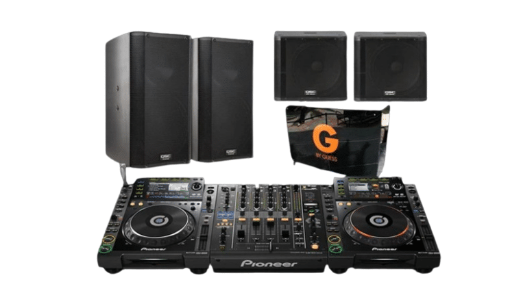 Full DJ Setup Package 2 / Ultimate Package – 2x CDJ-2000nxs + 1x DJM-900nxs + 1x DJ booth + 2x K12 + 2x KW181 + All Cabling | Rental