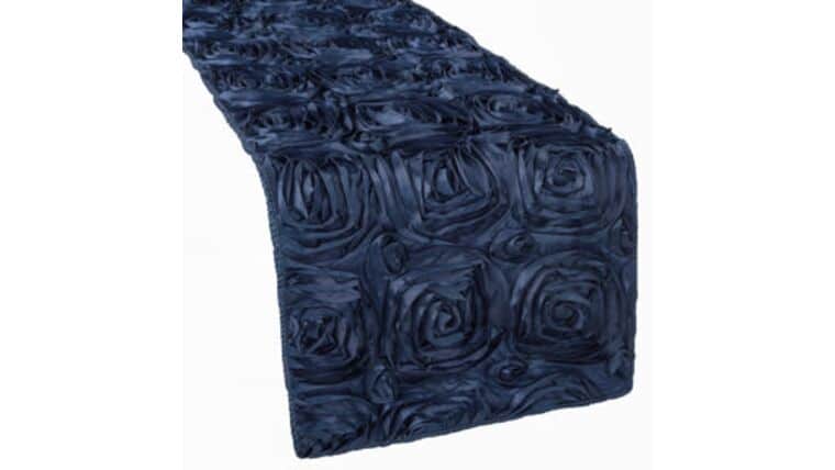 Rosette Satin Table Runner – Navy Blue | Rental Rosette Satin Table Runner – Navy Blue | Rental
