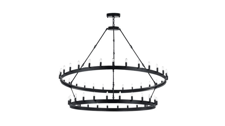 63″W x 60″H Wrought Iron Vintage Barn Metal Camino Two Tier Chandelier | Rental 63″W x 60″H Wrought Iron Vintage Barn Metal Camino Two Tier Chandelier | Rental