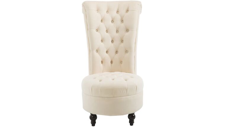 Accent Chair – Retro Button-Tufted Royal Design High Back Armless Chair with Thick Padding and Rubberwood Legs, Cream White | Rental