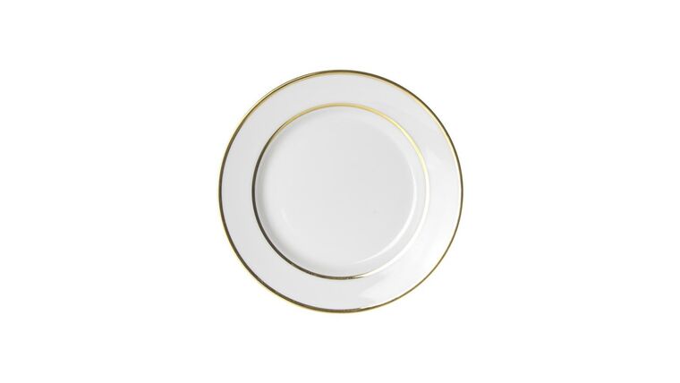 White/Gold Double Line Salad / Dessert Plate – 7.75″ | Rental
