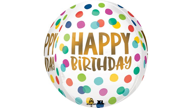 16″ Orbz Birthday Happy Dots Anagram Balloon | Rental 16″ Orbz Birthday Happy Dots Anagram Balloon | Rental