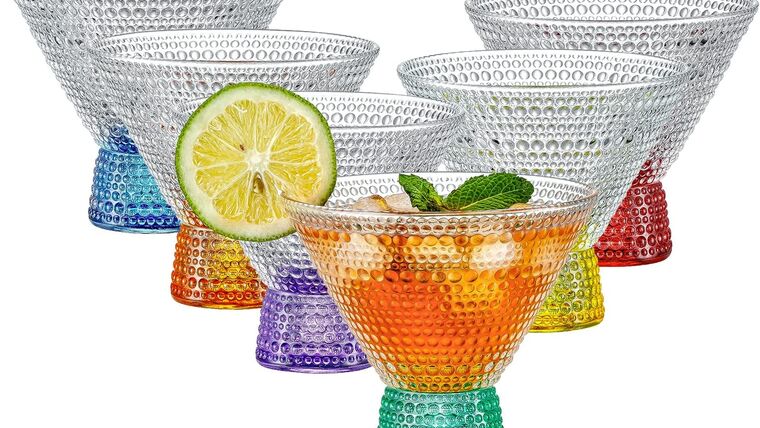 Martini Glass Vintage Cocktail Glasses with Colorful Base Bar Glasses (7.8oz) for Martini,Cocktail,Margarita,Cosmopolitan for Manhattan, Brandy | Rental