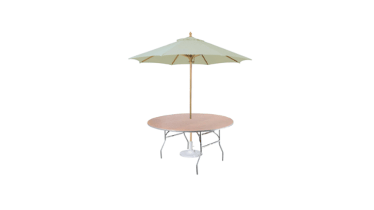 Banquet Table | Wood | 48″ w/Umbrella Hole | Rental