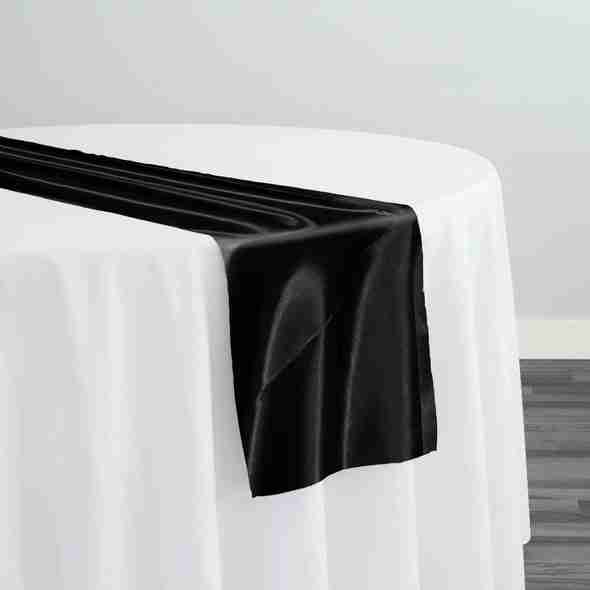 Bridal Satin Table Runner in Black | Rental Bridal Satin Table Runner in Black | Rental