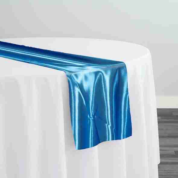 Bridal Satin Table Runner in Peacock 777 | Rental Bridal Satin Table Runner in Peacock 777 | Rental