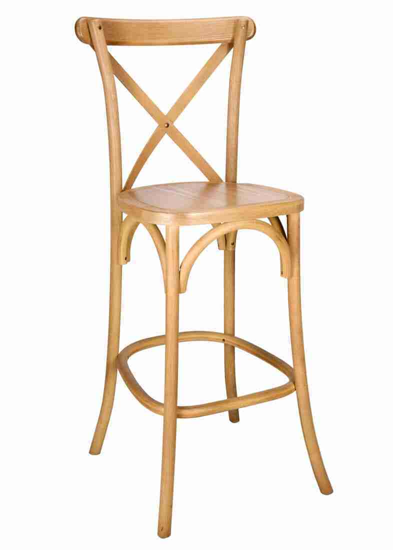 Chestnut Wood Cross Back Barstool | Rental