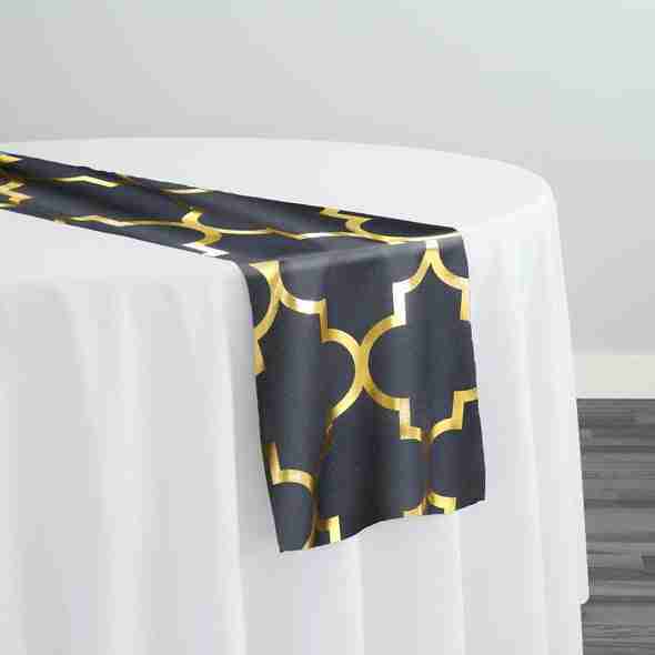 Gatsby (Metallic Print) Table Runner in Black and Gold | Rental