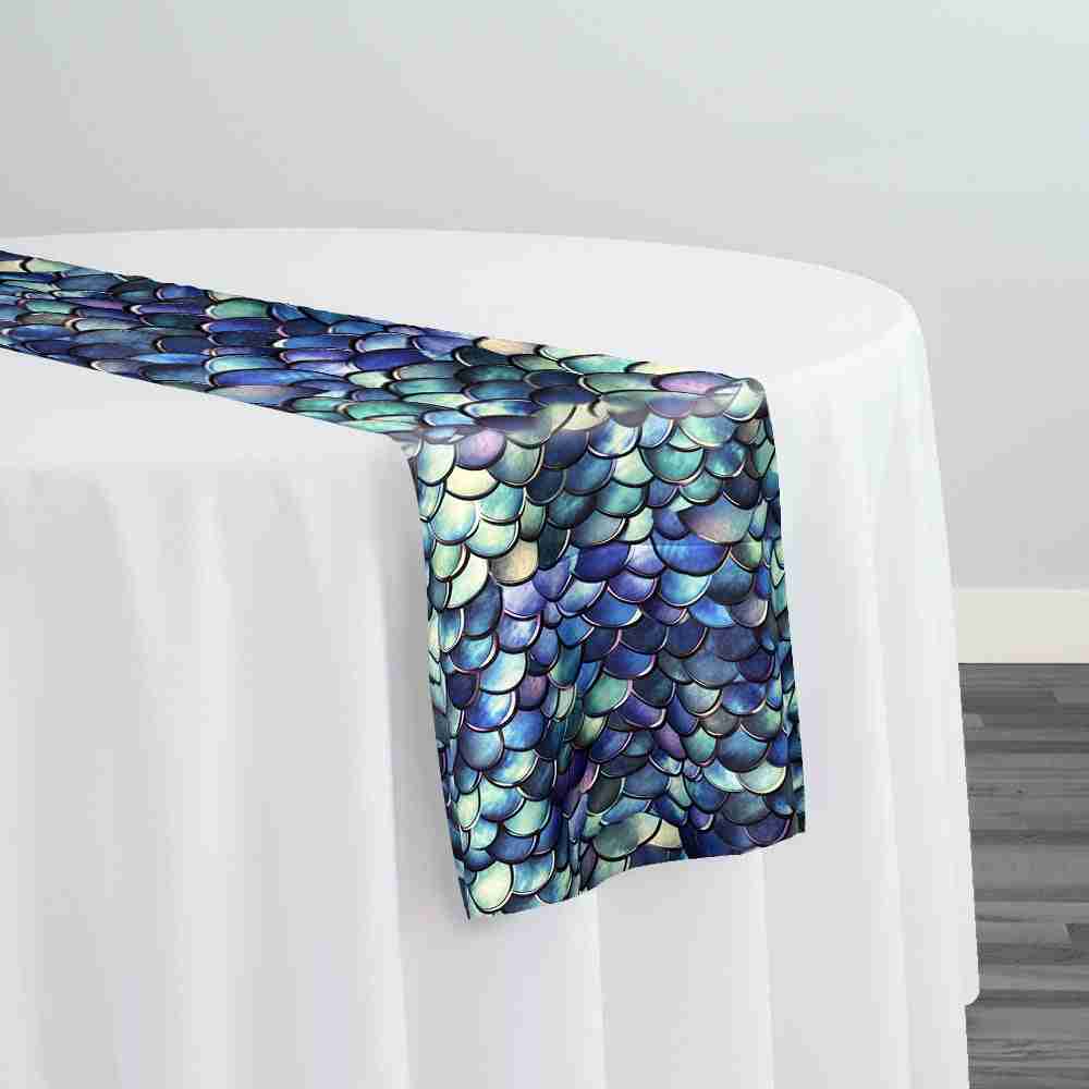 Mermaid (Poly Print) Table Runner in Azure | Rental
