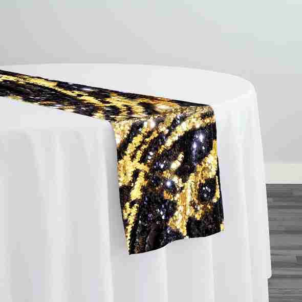 Two-Tone Sequins Table Runner in Black and Gold | Rental