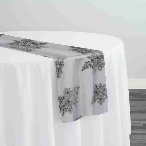Venetian Lace Table Runner in Silver | Rental