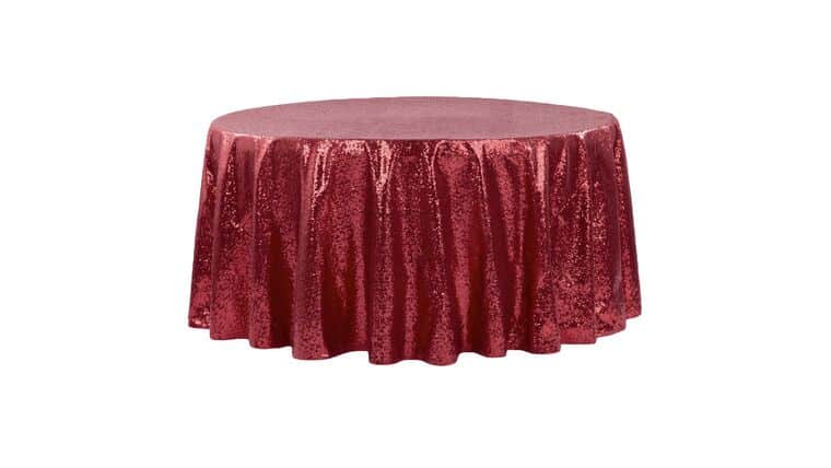 Glitz Sequins 120″ Round Tablecloth – Burgundy | Rental Glitz Sequins 120″ Round Tablecloth – Burgundy | Rental