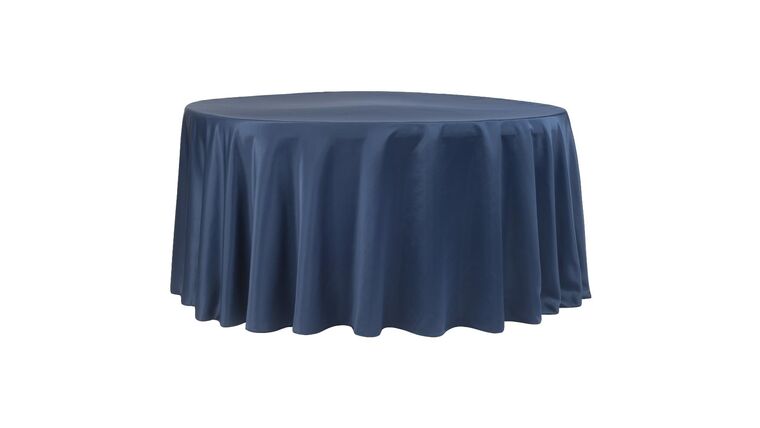 Lamour Satin 132″ Round Tablecloth – Navy Blue | Rental Lamour Satin 132″ Round Tablecloth – Navy Blue | Rental