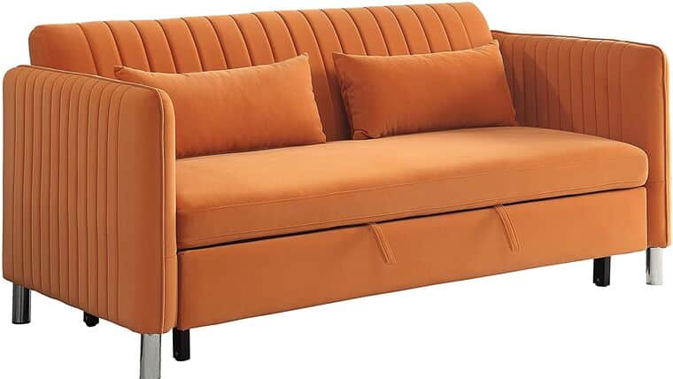 Lexicon Oakhill Velvet Convertible Studio Sofa with Pull-Out Bed, 72″ W, Orange | Rental