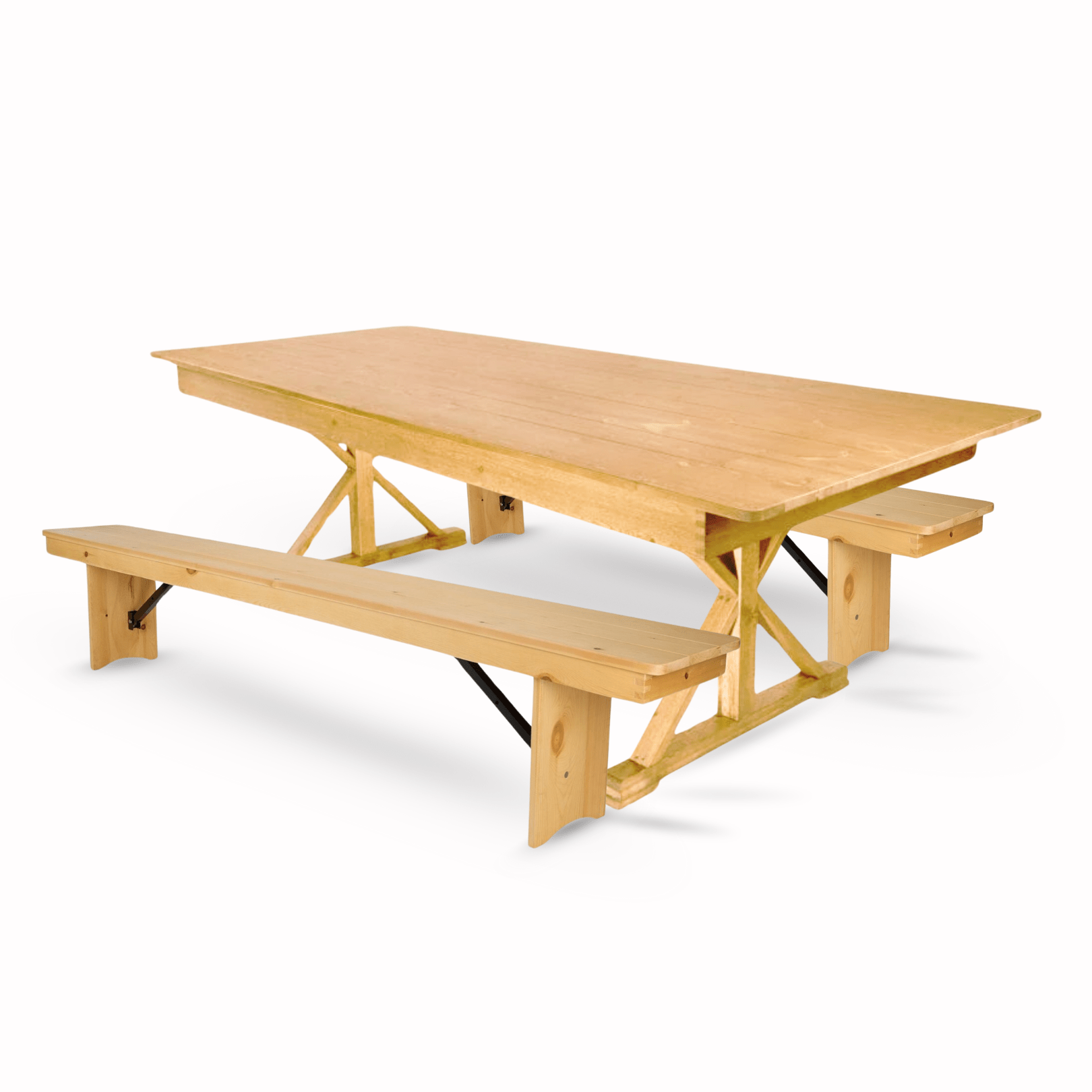 Natural X-Leg Farm Table Dining Set with 2 Benches | Rental