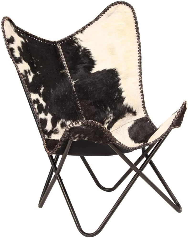 Home Decor Genuine Goat Leather Butterfly Arm Chair with Black/Brown White Hair on Cover (Black and White with Black Frame) : Home & Kitchen | Rental Home Decor Genuine Goat Leather Butterfly Arm Chair with Black/Brown White Hair on Cover (Black and White with Black Frame) : Home & Kitchen | Rental