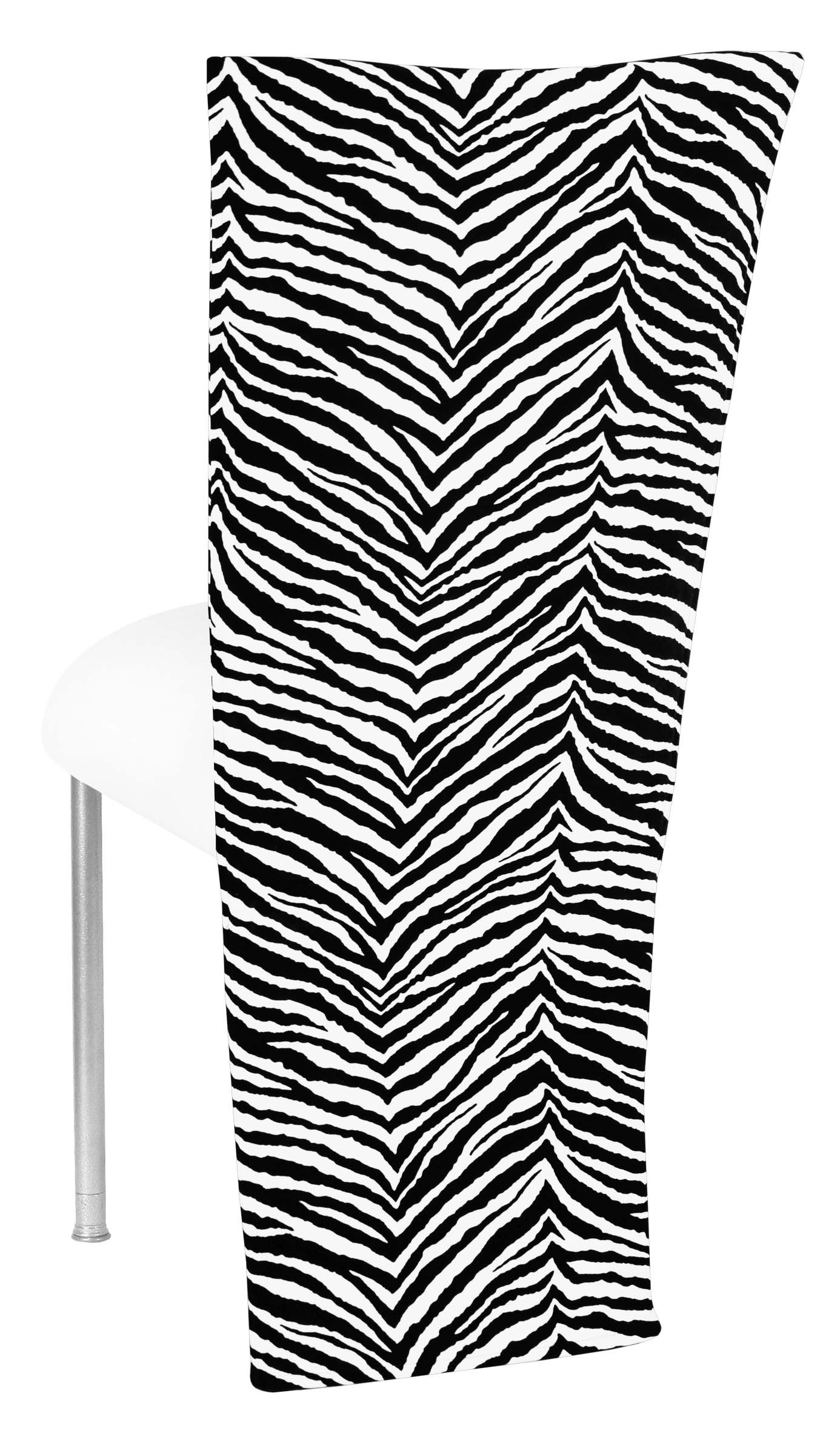 Black and White Zebra Jacket with White Suede Cushion on Silver Legs – Chameleon Chair Collection | Rental