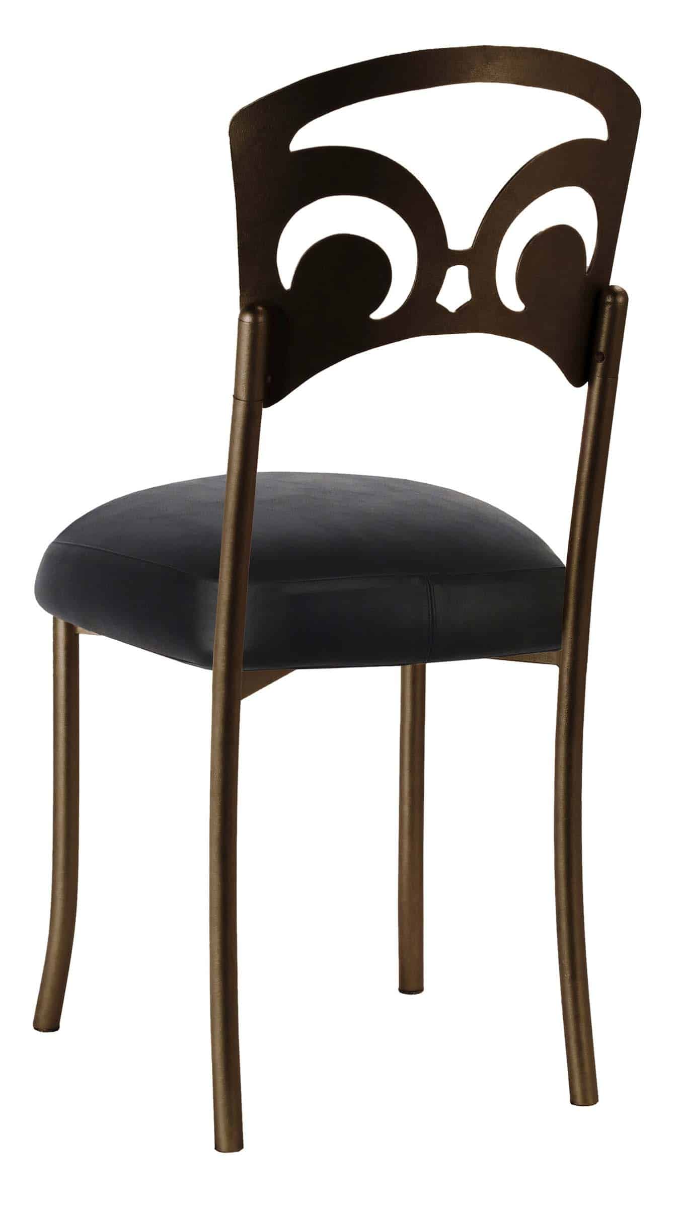 Bronze Fleur de Lis with Black Leatherette Boxed Cushion – Chameleon Chair Collection | Rental