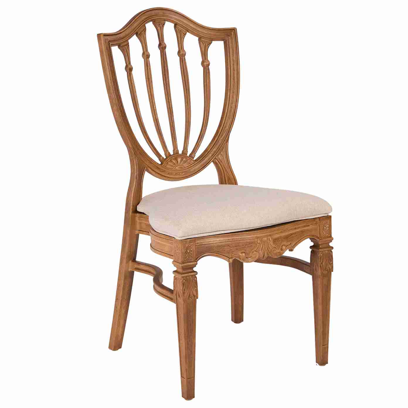 Chestnut Regal Resin Chair with Beige Linen Seat Pad | Rental