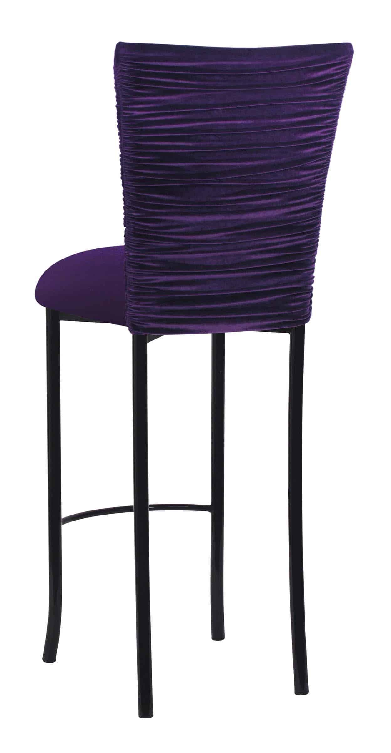 Eggplant Velvet Chloe Barstool and Cushion on Black Legs – Chameleon Chair Collection | Rental Eggplant Velvet Chloe Barstool and Cushion on Black Legs – Chameleon Chair Collection | Rental