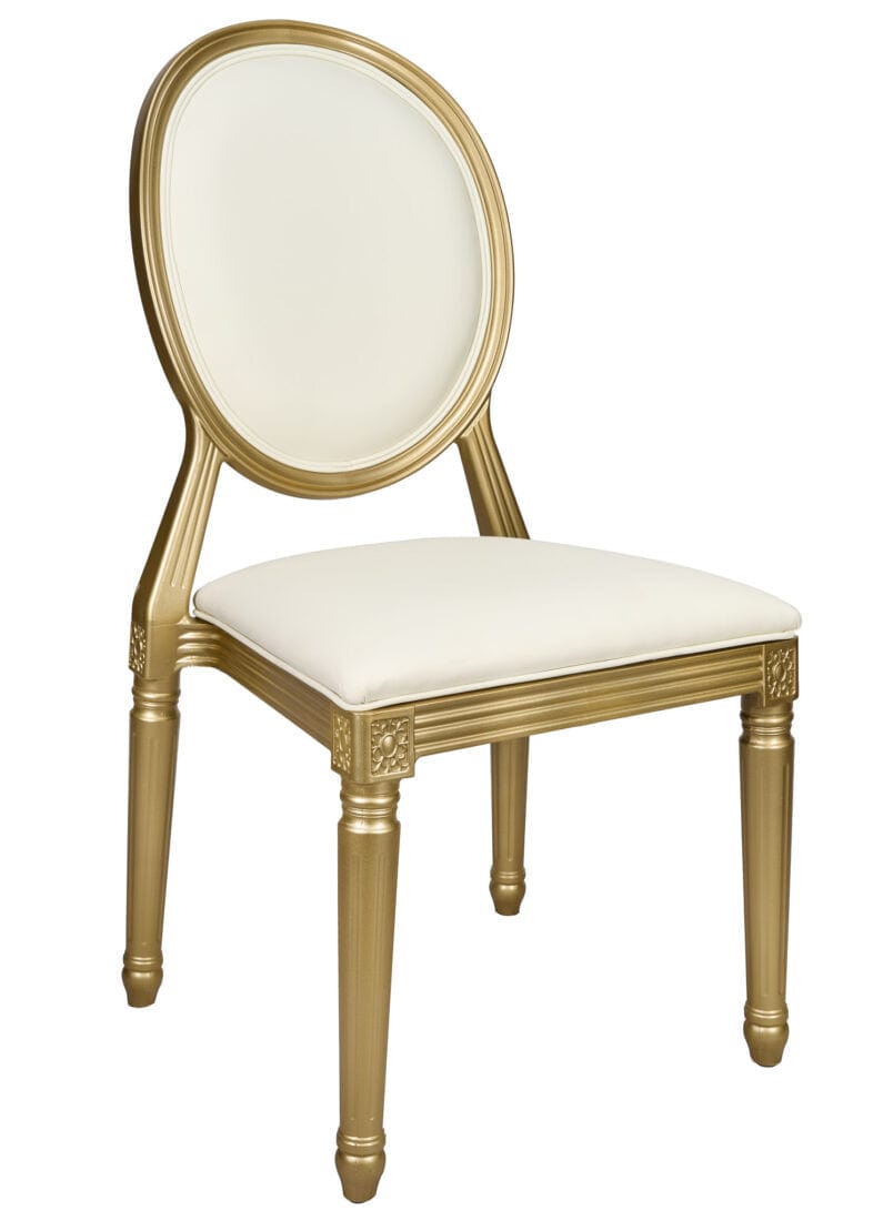 Gold Resin Louis Pop Chair Ivory Vinyl Back and Seat | Rental Gold Resin Louis Pop Chair Ivory Vinyl Back and Seat | Rental