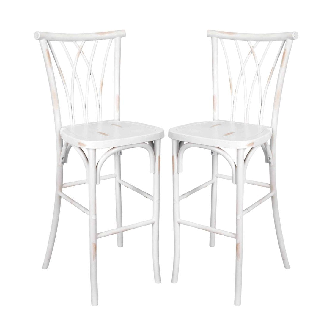 White Distressed Resin Steel Skeleton™ Willow Barstool – 2 Pack – Some Assembly Required | Rental White Distressed Resin Steel Skeleton™ Willow Barstool – 2 Pack – Some Assembly Required | Rental