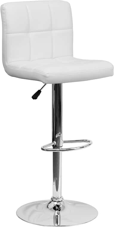 White Metal Leather Barstool With Chrome Legs | Rental White Metal Leather Barstool With Chrome Legs | Rental