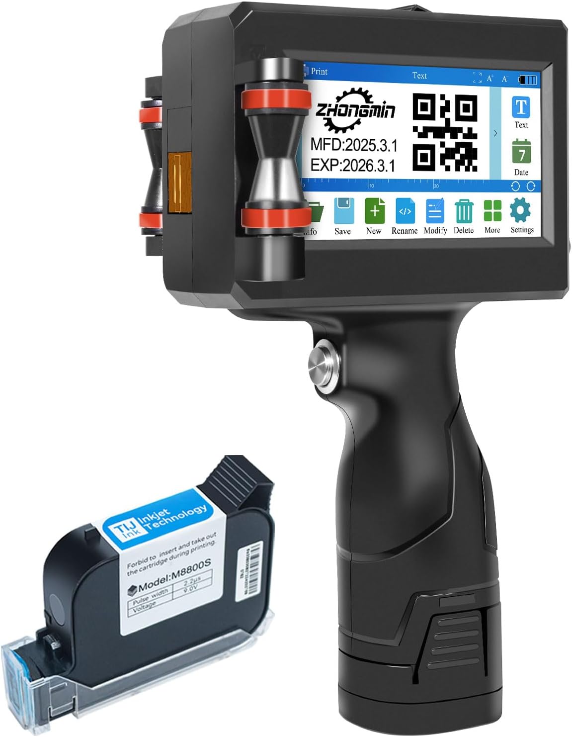 ZHONGMIN Handheld Inkjet Printer with 42ml Quick-Drying Ink Cartridge, Portable Ink Jet Coding Machine for Text/Date/Batch Number/QR Code/Barcode/Logo, Print Height from 0.08 to 0.5 Inch (ZM-C800) : Office Products | Rental