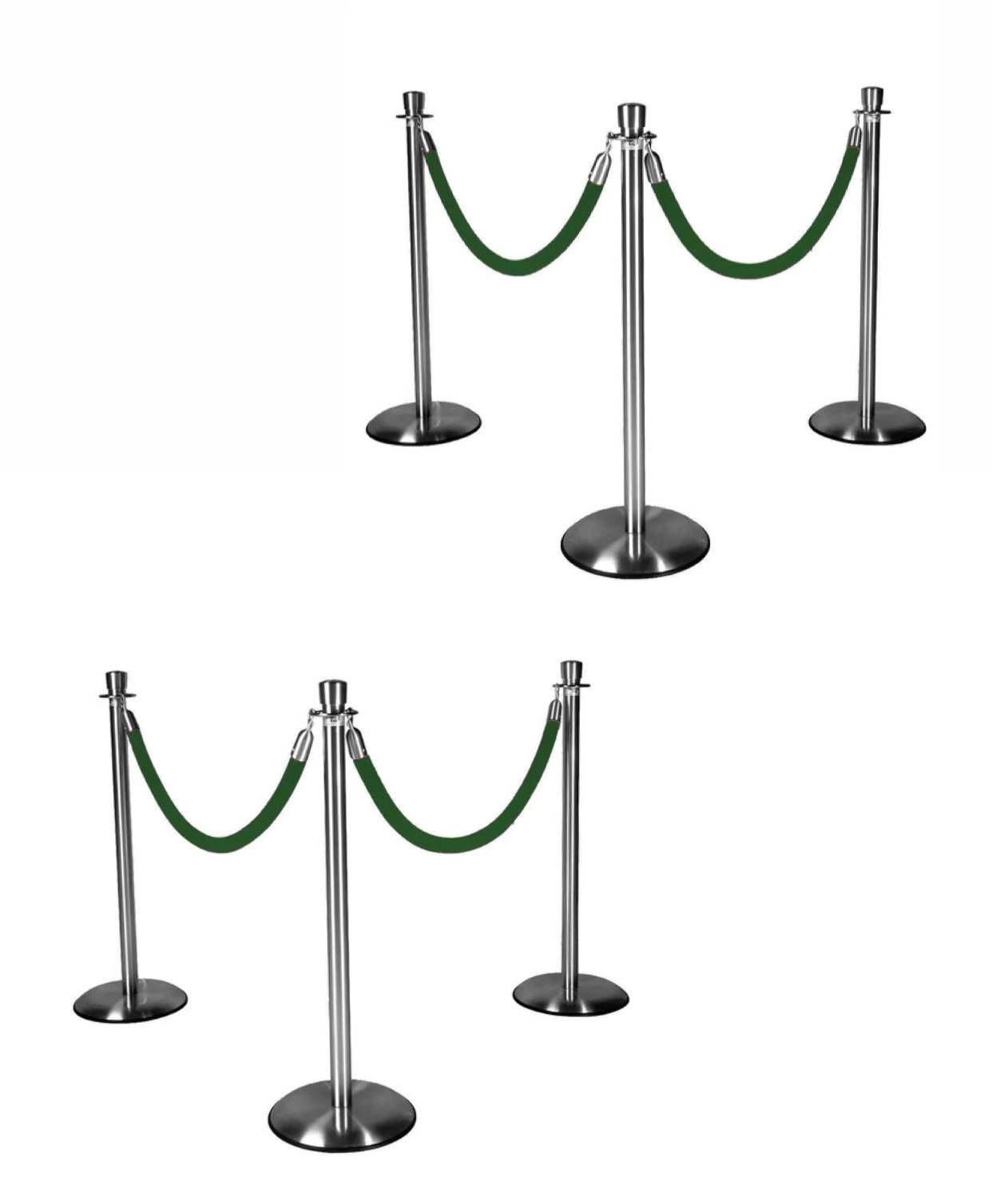 Silver Stanchions w/ Forest Green Ropes | Rental