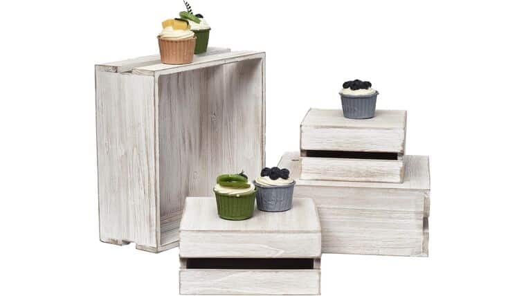 Set of 4 Wooden Rustic Cupcake Stand | White | Rental