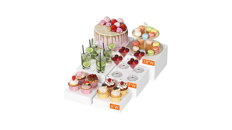 Buffet Risers and Stands Up to 7.8″, Food Risers for Buffet Table, Catering Dessert Cake Stand for Party | 6 Piece | White | Rental