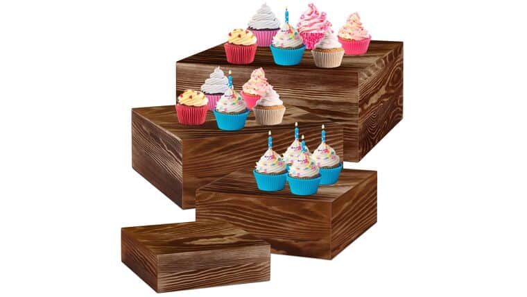 Set of 4 Display Riser Cupcake Stand | Black Brown | Rental