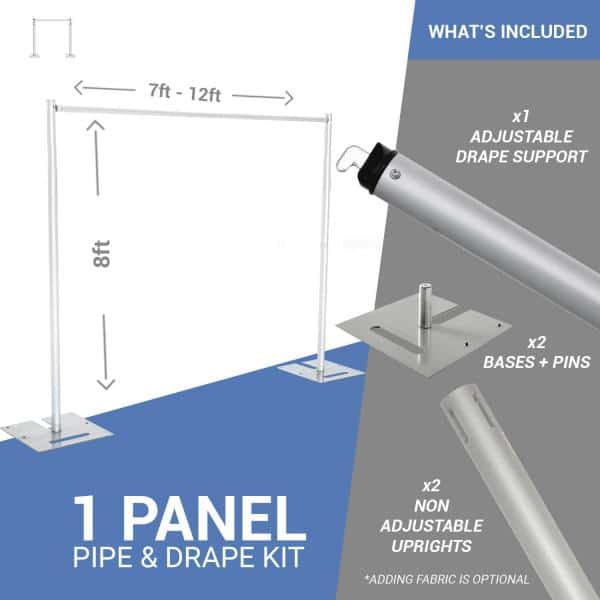 1-Panel Pipe and Drape Kit / Backdrop – 8ft Tall (Non-Adjustable – 1.5″ Break Apart Uprights) | Rental 1-Panel Pipe and Drape Kit / Backdrop – 8ft Tall (Non-Adjustable – 1.5″ Break Apart Uprights) | Rental