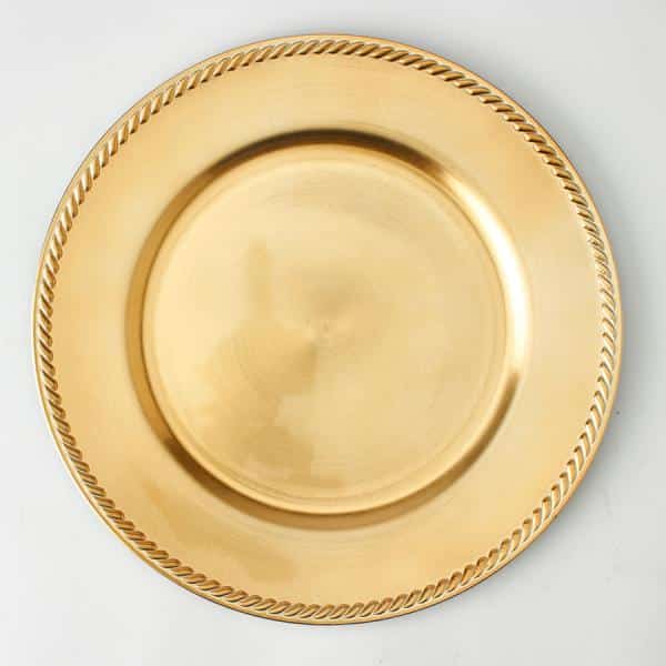 Decostar™ 13″ Plastic Charger Plate – A – 24 Pack – Gold | Rental