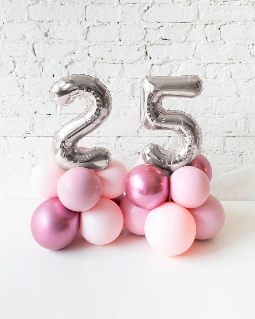 Modern Mauve – Tabletop Foil Numbers on Balloon Base – 1.5ft | Rental