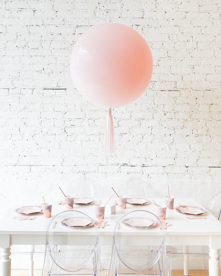 Light Pink Giant Balloon and Mauve Skirt Centerpiece | Rental