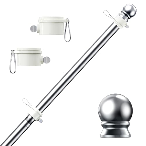 PHITRIC 6 FT Flag Pole for Kit, Tangle Free Spinning Weather Resistant Rustproof Stainless Steel Flagpole Suitable for 3×5 Heavy Garden Flag 1″ Dia Flag Pole for House, Wall-Mounte | Rental