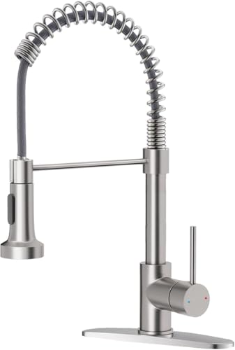 OWOFAN Kitchen Faucet with Pull Down Sprayer Brushed Nickel Stainless Steel Single Handle Pull Out Spring Sink Faucets 1 Or 3 Hole Dual Function for Farmhouse Camper Laundry Utilit | Rental