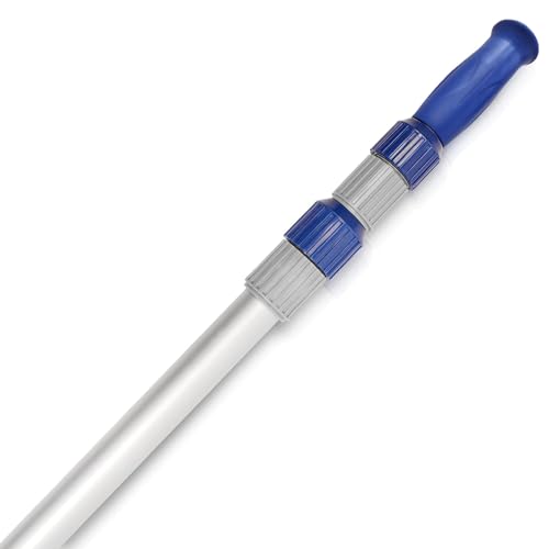 Poolvio 15 FT Telescopic Pool Pole – Adjustable 3 Piece Aluminum Pool Skimmer Pole for Pool Cleaning Skimmer Nets Vacuum Heads & Brushes, Strong Grip & Lock | Rental
