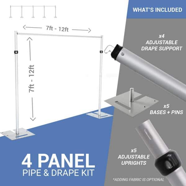 4-Panel Pipe and Drape Kit / Backdrop – 7-12 Feet Tall (Adjustable) | Rental 4-Panel Pipe and Drape Kit / Backdrop – 7-12 Feet Tall (Adjustable) | Rental