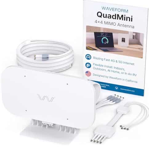 Waveform QuadMini: 4×4 MIMO Low-Profile Antenna Kit | External Antenna for 4G/5G Routers & Gateways | for T-Mobile Home Internet, Verizon, AT&T | 10’ SMA Cable, U.FL Adapters, Wind | Rental