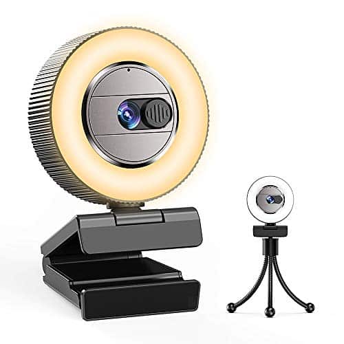 2021 CASECUBE 2K Ultra HD Webcam with Microphone and Ring Light, Webcam Cover Slide, Plug and Play Web Camera, 3-Level Brightness and 2-Color Light, Streaming Webcam for Zoom Skype | Rental