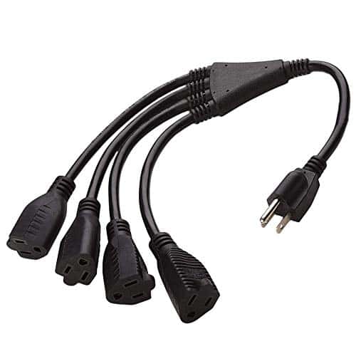 4 Way Power Splitter – 1 to 4 Extension Cord Splitter, 1.5′ Short Extension Cord UL Listed, Outlet Splitter 3 Prong, Power Strip Outlet Plug, Y Style Extension Cord, Black, SJT 16 | Rental